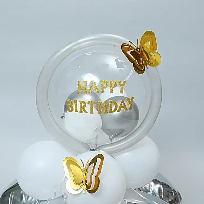 White & Silver Birthday Balloon Arrangement Set — view 6 of 7