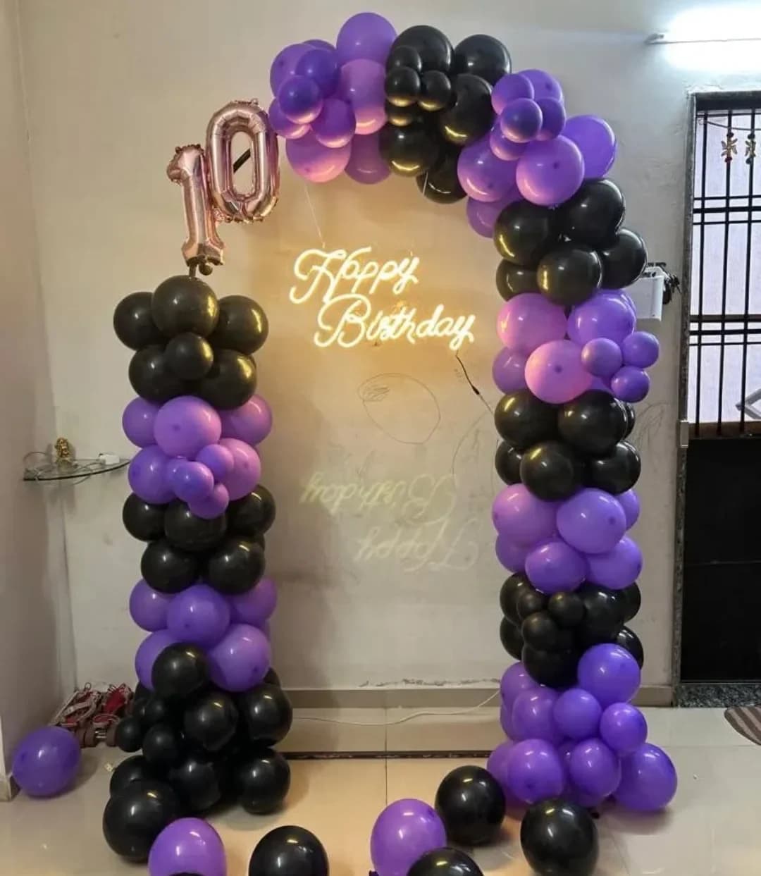 Royal Purple and Black Balloon Arch Decor — view 1 of 1