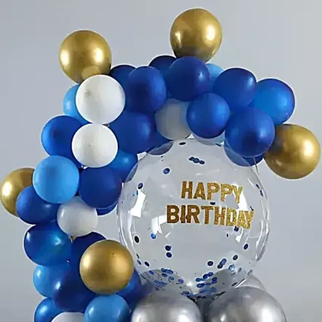 Happy B'day Blue & Golden Balloon Bouquet Set — view 5 of 5