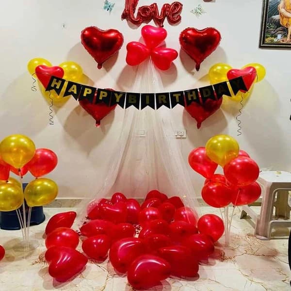 Romantic Cabana setup balloon decoration in living room with fairy light Set — view 1 of 2