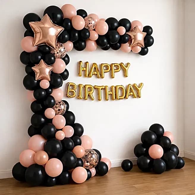 Elegant Black N Peach Birthday Balloon Decor Set — view 2 of 3
