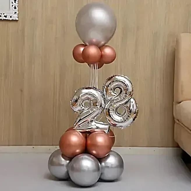 Rose Gold & Silver Number 28 Balloon Bouquet Set — view 1 of 5