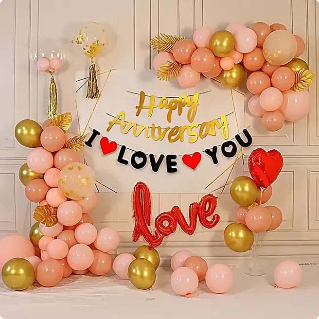Golden Heart Anniversary Balloon Decor Setup — view 1 of 1