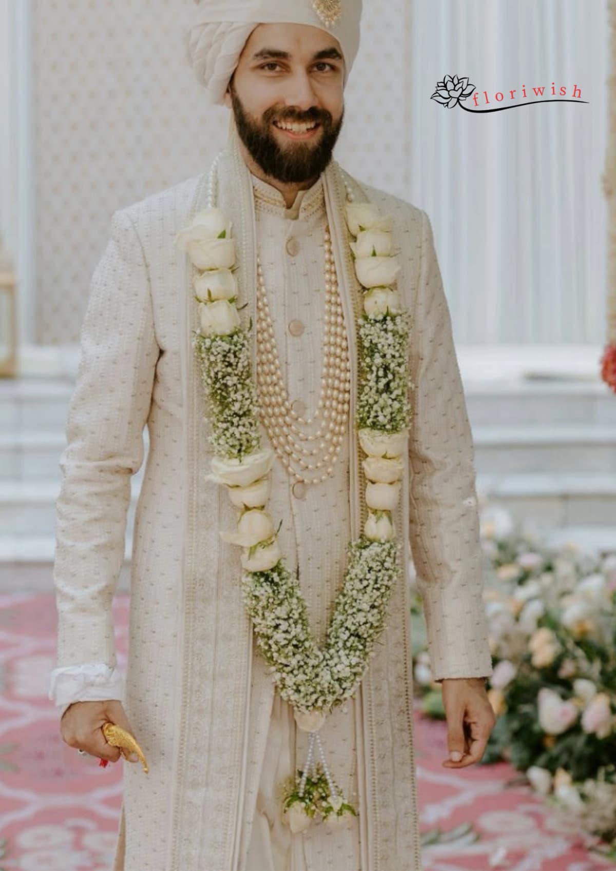 White Rose baby breath Varmala — view 3 of 3