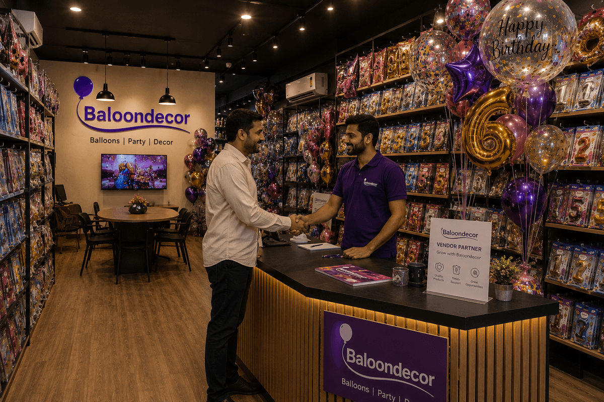 A new vendor partner signing up at a Baloondecor store